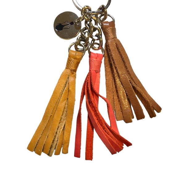 The Sak Tassel Keychain Leather Tassles Logo Keytag Silvertone Purse Clip Gift - Picture 2 of 5